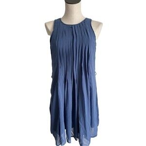 NWT Zapa Basic Womens Sleeveless Pleated Dress Blue Flowy Cottagecore Medium